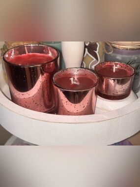 Strawberry Fields 
Rose Gold Mercury Glass Votive Candle Set